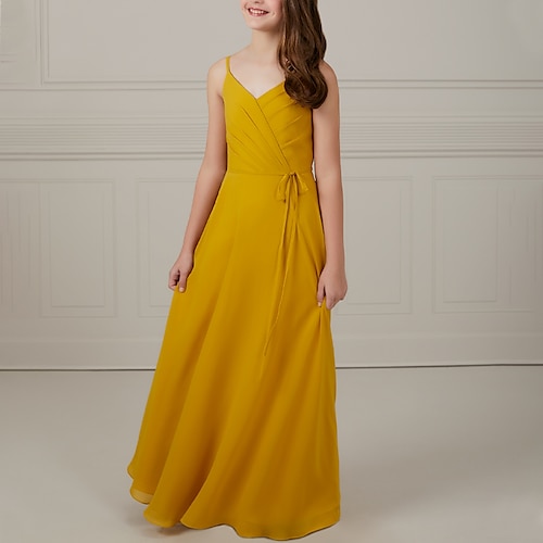 

A-Line Floor Length Strap Chiffon Junior Bridesmaid Dresses&Gowns With Sash / Ribbon Wedding Party Dresses 4-16 Year