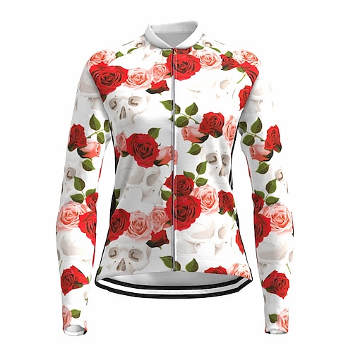 

21Grams Women's Cycling Jersey Long Sleeve Winter Bike Jersey Top with 3 Rear Pockets Mountain Bike MTB Road Bike Cycling Thermal Warm Breathable Anatomic Design Quick Dry Rose Red Floral Botanical