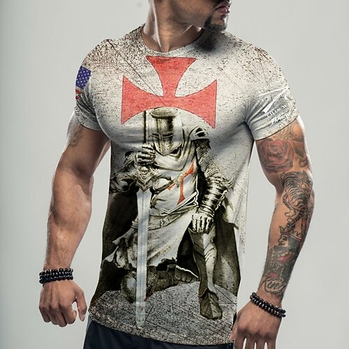 

Men's T shirt Tee Graphic Crew Neck Light gray Gray Knight Casual Daily Short Sleeve Clothing Apparel Fashion Lightweight Big and Tall / Summer / Summer