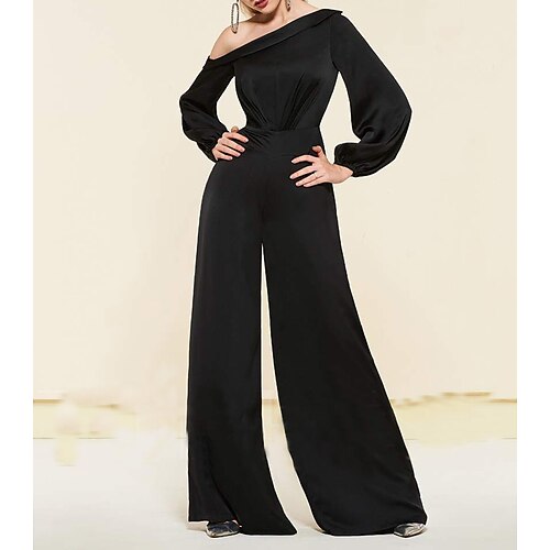 

Tute Vestiti da sera Elegante Vestito Invitati del matrimonio Lungo Manica lunga Monospalla Raso con Elegante Colore Puro 2023