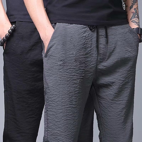 

Men's Sweatpants Chinos Trousers Jogger Pants Chino Pants Drawstring Elastic Waist Solid Color Breathable Outdoor Full Length Casual Daily Return to Office Casual Athleisure Black Blue Micro-elastic