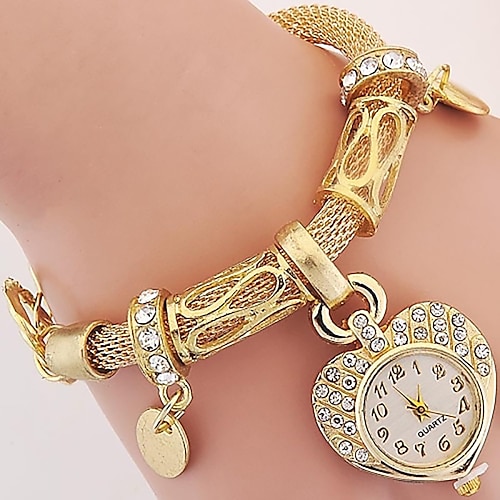 Cute Golden Silver Heart Bracelet Watch  Style Girl Women Heart Steel Band Bracelet Lover Watch Gift for Girlfriend
