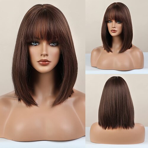 

Synthetic Wig Straight With Bangs Wig Short Ombre Blonde Synthetic Hair Women's Cosplay Party Fashion Blonde Brown