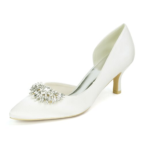 

Women's Wedding Shoes Wedding Party Wedding Heels Bridal Shoes Summer Crystal Kitten Heel Pointed Toe Elegant Satin Loafer Solid Colored Black Purple Gold