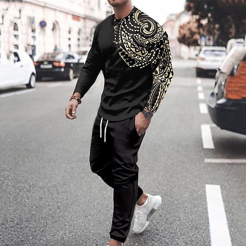 

Men's Tracksuit Sweatsuit Black Crew Neck Graphic Bohemian Style Sports & Outdoor Casual Daily Casual Big and Tall Athletic Spring & Fall Clothing Apparel Hoodies Sweatshirts Long Sleeve