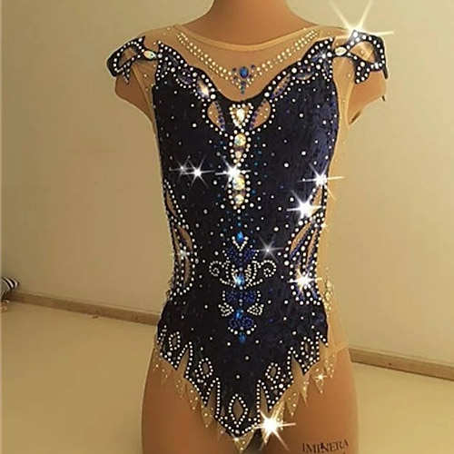 

Rhythmic Gymnastics Leotards Artistic Gymnastics Leotards Women's Girls' Leotard Mesh Spandex High Elasticity Handmade Sleeveless Competition Dance Rhythmic Gymnastics Artistic Gymnastics Blue
