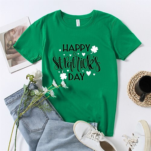 

Women's Plus Size Tops Blouse T shirt Tee Heart Letter Print Short Sleeve Round Neck Streetwear Daily Going out Cotton Spring Summer Green Light Green