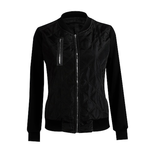 

Mujer Talla extra Chaqueta Bolsillo Plano Exterior Casual Manga Larga Cuello Mao Corto Otoño Primavera Verde Trébol Negro Vino L XL XXL 3XL