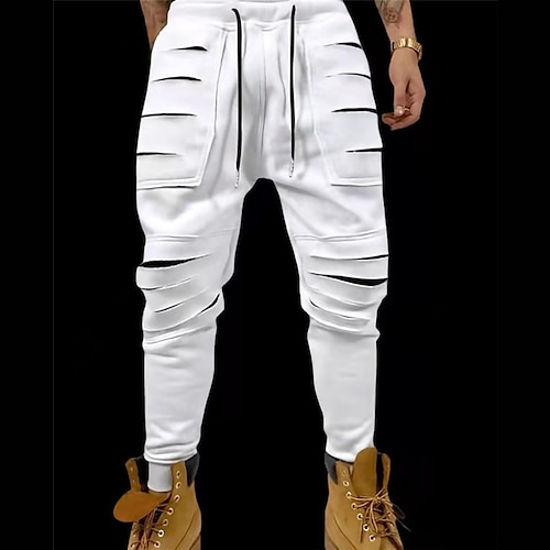 

Per uomo Pantaloni della tuta Pareggiatore Pantaloni Strappato Design elastico con coulisse Tinta unica Traspirante Morbido Lunghezza intera Informale Giornaliero Cotone Di tendenza Streetwear Nero