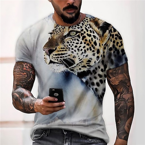 

Herre Unisex T-shirt Dyr Leopard Grafiske tryk Rund hals Blå 3D-udskrivning Daglig Ferie Kortærmet Trykt mønster Tøj Designer Afslappet Stor og høj / Sommer / Sommer