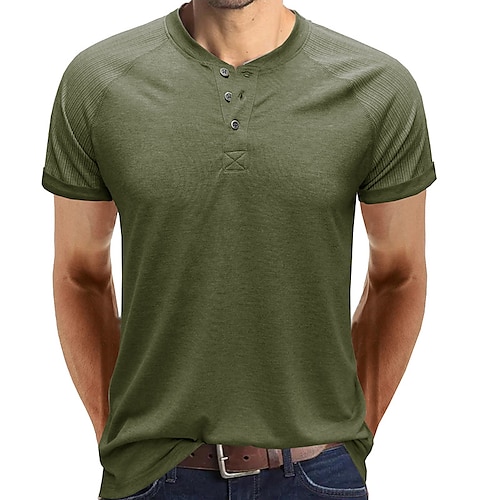 

Hombre Camiseta Henley Shirt Color sólido Henley Verde Trébol Azul Piscina Caqui Café Blanco Calle Casual Manga Corta Abotonar Ropa Básico Casual Clásico Grande y alto / Verano