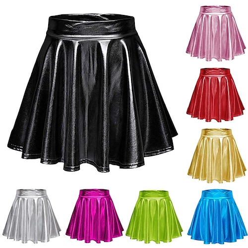 

Women's Skirt Swing PU Artificial Leather Pink Laser blue Green Blue Skirts Summer Shiny Metallic Without Lining Chic & Modern Punk & Gothic Halloween Party / Evening S M L