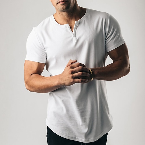 

Men's T shirt Tee Henley Shirt Solid Color Henley Green Light Green White Black Street Holiday Short Sleeve Button-Down Clothing Apparel Casual Classic Muscle Big and Tall / Summer / Summer