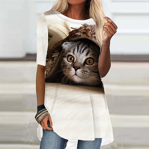 

Women's T Shirt Dress Tee Dress Beige Half Sleeve Animal Print Fall Spring Autumn Crew Neck Modern 2022 S M L XL XXL 3XL