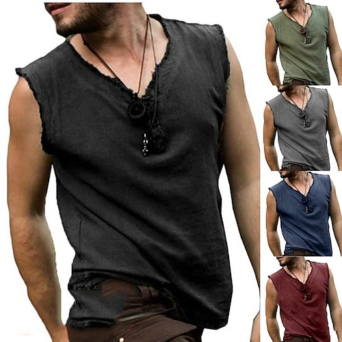 

Men's T shirt Tee Solid Color V Neck Casual Daily Sleeveless Tops Lightweight Fashion Muscle Big and Tall Green Black Blue / Summer