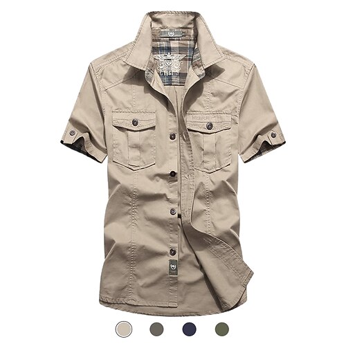 

Men's Hiking Shirt / Button Down Shirts Short Sleeve Shirt Top Outdoor Ultra Light (UL) Ventilation Quick Dry Breathable Autumn / Fall Spring Summer Classic Cotton Solid Color Blue Army Green Khaki