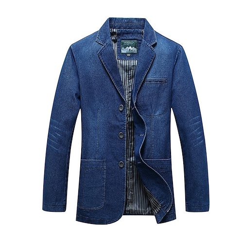 

Men's Winter Jacket Winter Coat Jacket Denim Jacket Jean Jacket Thermal Warm Breathable Street Daily Single Breasted Turndown Casual Jacket Outerwear Solid Color Pocket Blue Light Blue