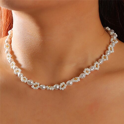 

Choker Necklace Necklace Women's Classic Pearl Flower Artistic Natural Romantic Fashion Sweet Cute Wedding White 47 cm Necklace Jewelry 1pc for Wedding Gift Daily Engagement Prom irregular