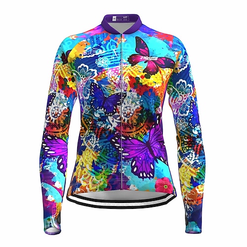 

21Grams Women's Cycling Jersey Long Sleeve Bike Top with 3 Rear Pockets Mountain Bike MTB Road Bike Cycling Breathable Quick Dry Moisture Wicking Reflective Strips Purple Butterfly Floral Botanical