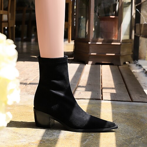 

Women's Boots Club Sexy Boots Booties Ankle Boots Winter Chunky Heel Pointed Toe Sexy Minimalism Suede Zipper Solid Colored Black