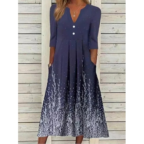 Damen A Linie Kleid Midikleid Blau Halbe Ärmel Blumen Gerüscht Bedruckt Frühling Sommer V-Ausschnitt Alltag Klassisch 2022 S M L XL XXL 3XL