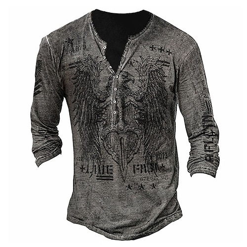 

Per uomo maglietta Camicia Henley Pop art Aquila Henley Nero / Grigio Grigio chiaro Marrone Grigio Nero Stampa 3D Plus Size Strada Informale Manica lunga Bottone giù Stampa Abbigliamento Essenziale