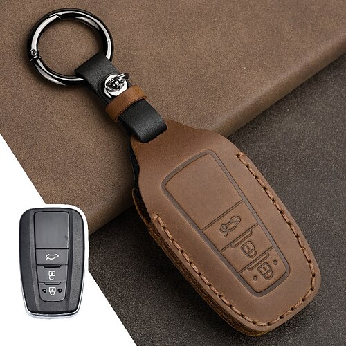 nousson Leather Key Fob Cover Case Compatible for Toyota RAV4 Camry Corolla Avalon C-HR Prius GT86 Smart Key Key case Protector，Keychain only for Keyless go Red 