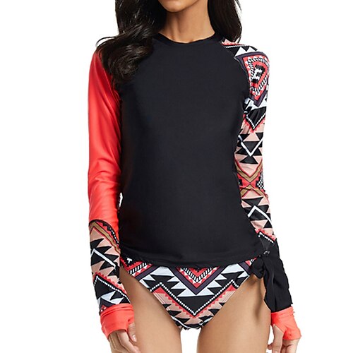 

Women's Swimwear Rash Guard Diving 2 Piece Normal Swimsuit 2 Piece UV Protection Printing Color Block Geometric Black Padded Scoop Neck Bathing Suits New Vacation Fashion / Modern / Spa / Padded Bras