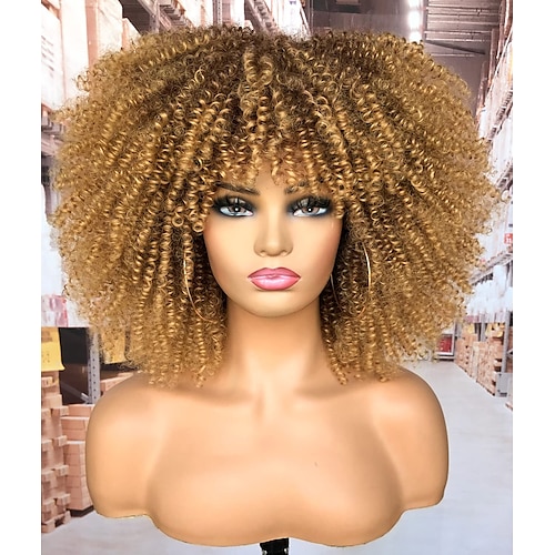 

Blonde Wigs for Women Curly Afro Wig with Bangs for Black Women Short Kinky Curly Wig 14Inch Afro Hair Synthetic Heat Resistant Fiber Wigs(Ombre Blonde) …
