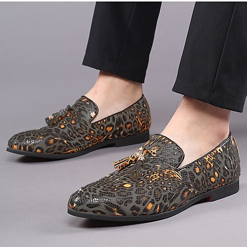 

Men's Loafers & Slip-Ons Dress Shoes Tassel Loafers Business Casual Daily Party & Evening Walking Shoes Patent Leather Breathable Non-slipping Yellow Leopard Winter Fall Spring