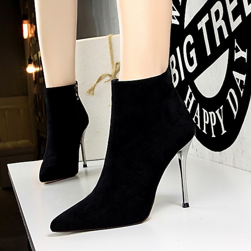 

Women's Boots Club Sexy Boots Heel Boots Booties Ankle Boots Winter Stiletto Heel Pointed Toe Sexy Minimalism Suede Zipper Solid Colored Black