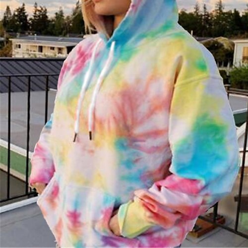 

Women's Plus Size Tops Hoodie Sweatshirt Graphic Tie Dye Pocket Print Long Sleeve V Neck Streetwear Daily Weekend Polyester Fall Winter Green Black