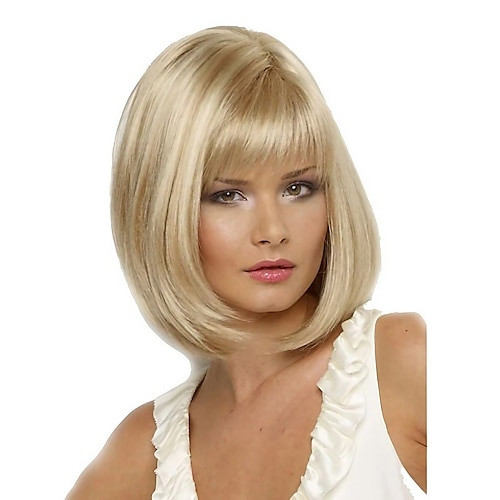 

Blonde Bob Wig Synthetic Wig Straight Straight Bob With Bangs Wig Blonde Short Blonde Synthetic Hair Women's Heat Resistant Side Part Blonde