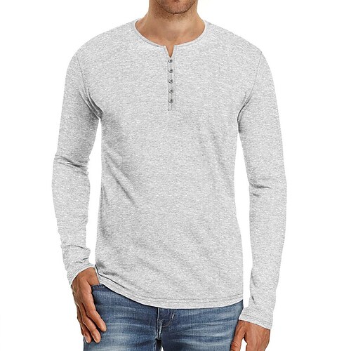 

Mens Long Sleeve Plain Color Pullover Tops Casual Slim Fit Henley Shirts Male Work Fall T-shirt Basic Designed Shirt for Man