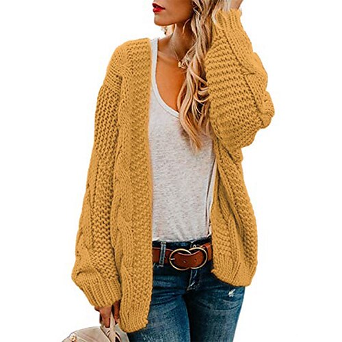 

Women's Cardigan Knitted Solid Color Basic Casual Chunky Long Sleeve Loose Sweater Cardigans Open Front Fall Winter Black Green Red / Going out