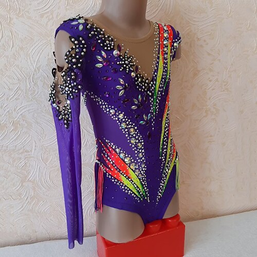 

Rhythmic Gymnastics Leotards Artistic Gymnastics Leotards Women's Girls' Leotard Mesh Spandex High Elasticity Handmade Long Sleeve Competition Dance Rhythmic Gymnastics Artistic Gymnastics Blue