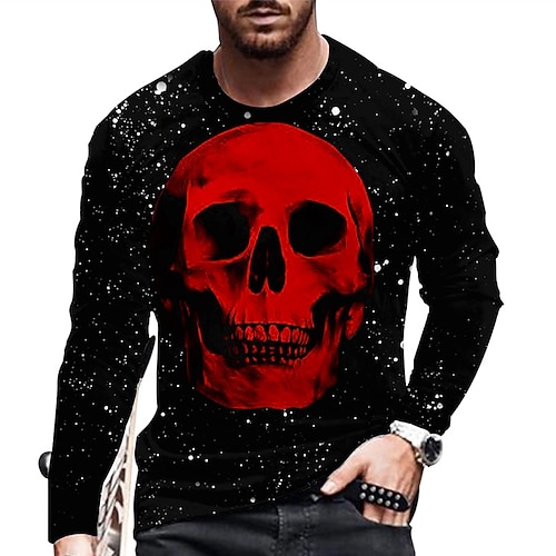 

Men's Unisex T shirt Tee Skull Graphic Prints Crew Neck Red 3D Print Daily Holiday Long Sleeve Print Clothing Apparel Designer Casual Big and Tall