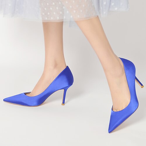 

Women's Wedding Shoes Dress Shoes Wedding Wedding Heels Bridesmaid Shoes Summer Stiletto Heel Pointed Toe Minimalism Satin Loafer Solid Colored Wine Black White