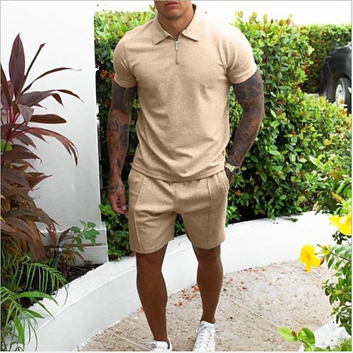 

Mens Tracksuit 2 Piece Summer Short Sleeve T-Shirt and Shorts Set Casual Sweat Suit Sports Outfit Tops (Small, U Khaki)