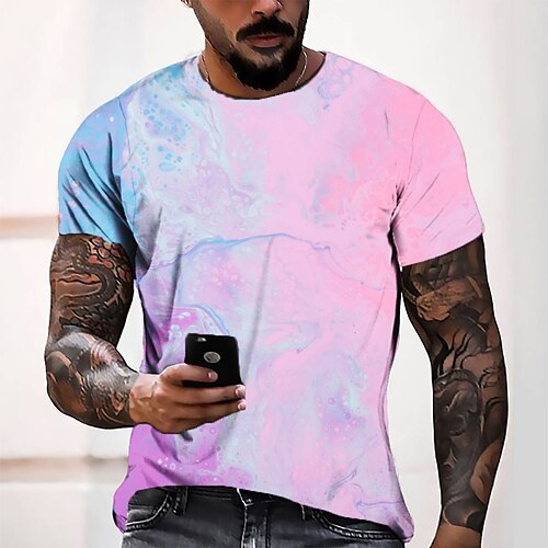 

Men's T shirt Tee Tee Graphic Round Neck Pink 3D Print Casual Daily Short Sleeve 3D Print Clothing Apparel Fashion Cool Designer Comfortable / Summer / Summer