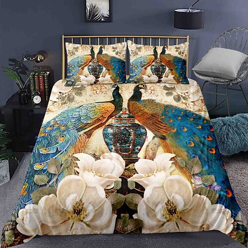 

Peacock Duvet Cover Set Quilt Bedding Sets Comforter Cover,Queen/King Size/Twin/Single(Include 1 Duvet Cover, 1 Or 2 Pillowcases Shams),3D Prnted