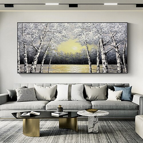 

Handmade Oil Painting Canvas Wall Art Decoration Abstract Landscape Painting Birch Forest for Home Decor Stretched Frame Hanging Painting