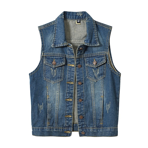 

Women's Vest Denim Vest Outdoor Street Daily Spring Summer Regular Coat Regular Fit Breathable Streetwear Casual Jacket Sleeveless Solid Color Pocket Blue