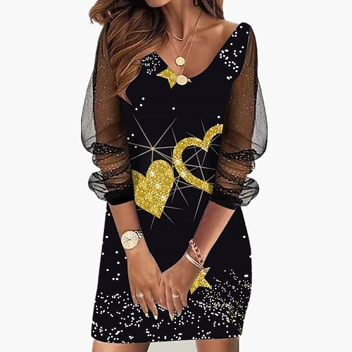 

Women's Green Black Blue Long Sleeve Floral Sequins Winter Fall Autumn V Neck Modern Winter Dress Weekend Fall Dress 2022 S M L XL XXL 3XL 4XL 5XL