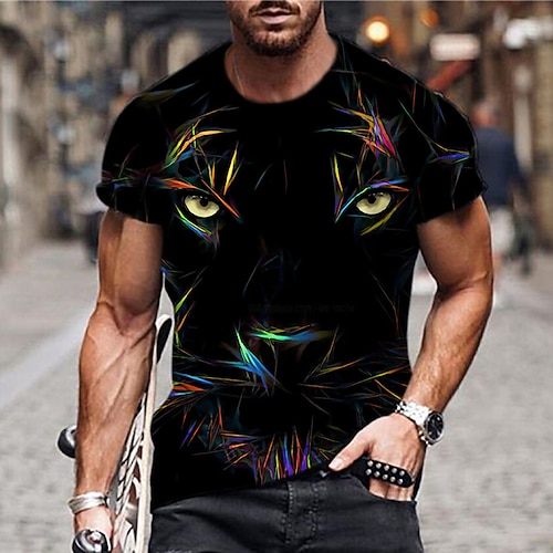 

Men's Unisex T shirt Tee Animal Tiger Graphic Prints Crew Neck Black 3D Print Daily Holiday Short Sleeve Print Clothing Apparel Designer Casual Big and Tall / Summer / Summer