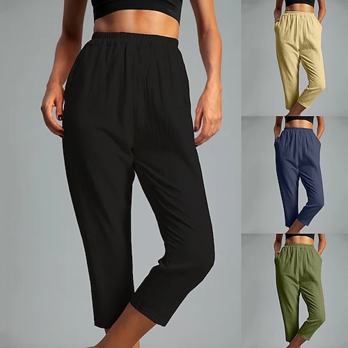 

Women's Harem Pants Linen / Cotton Blend Black Army Green Khaki High Waist Casual Daily Baggy Calf-Length Outdoor Solid Colored S M L XL XXL