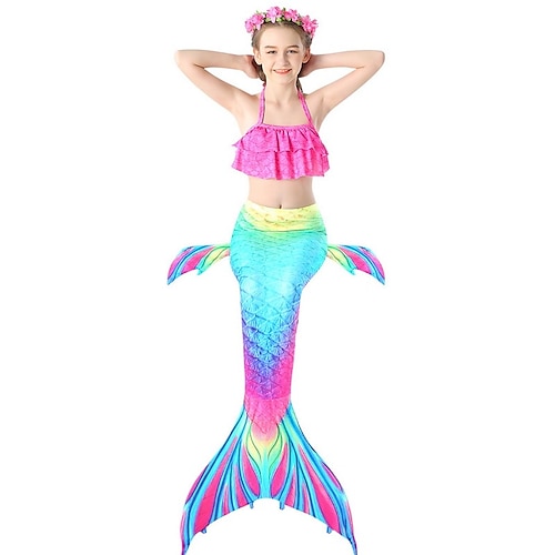 

Kids Girls' Three Piece Swimwear Outdoor Print Cute Monofin Bathing Suits 3-10 Years Spring Blue Fuchsia Royal Blue