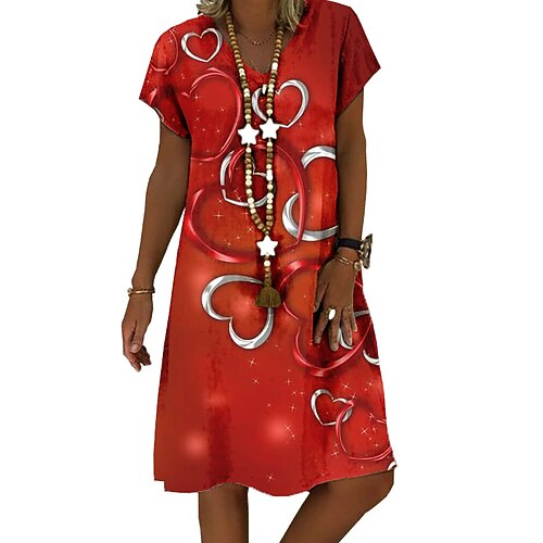 

Women's Casual Dress Sundress Midi Dress Blue Purple Yellow Short Sleeve Heart Print Spring Summer V Neck Classic Loose Fit 2022 S M L XL XXL 3XL