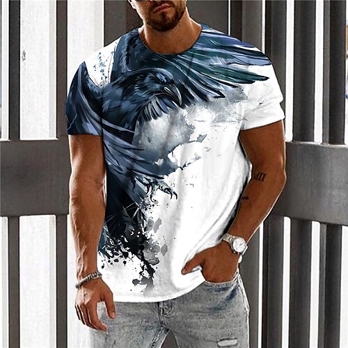 

Men's Unisex T shirt Tee Graphic Prints Eagle Crew Neck Blue 3D Print Daily Holiday Short Sleeve Print Clothing Apparel Designer Casual Big and Tall / Summer / Summer