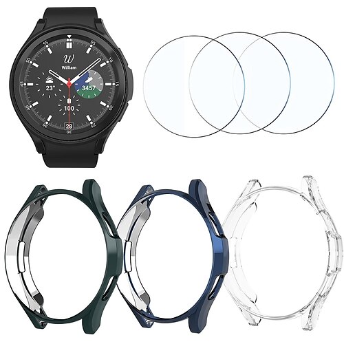 

(6 Pack) Case with Screen Protector for Samsung Galaxy Watch 4 Classic 46mm 42mm 44mm 40mm KakuFunny Soft TPU Protective Bumper Shell Tempered Glass Screen Protector Films for Galaxy Watch 4